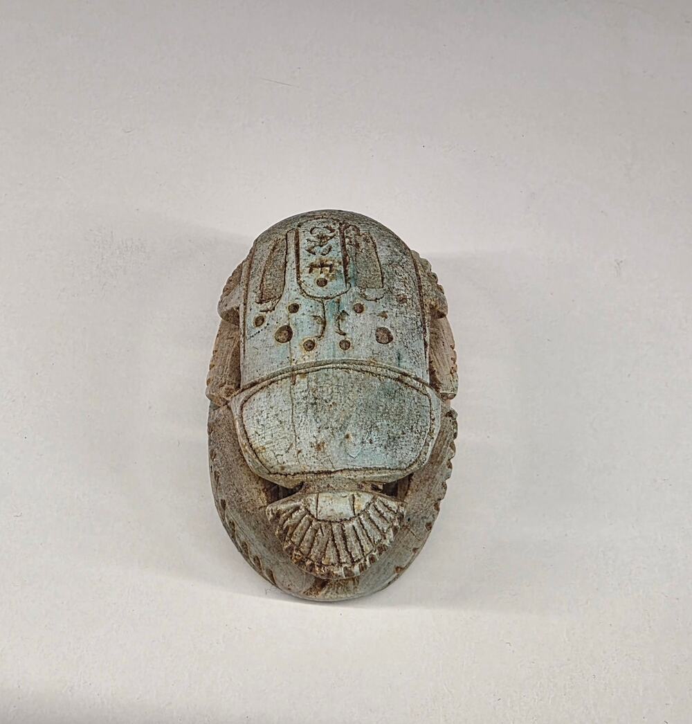 Vintage Egyptian Scarab Beetle Figurine Faux Stone Hieroglyph Decor 3 in
